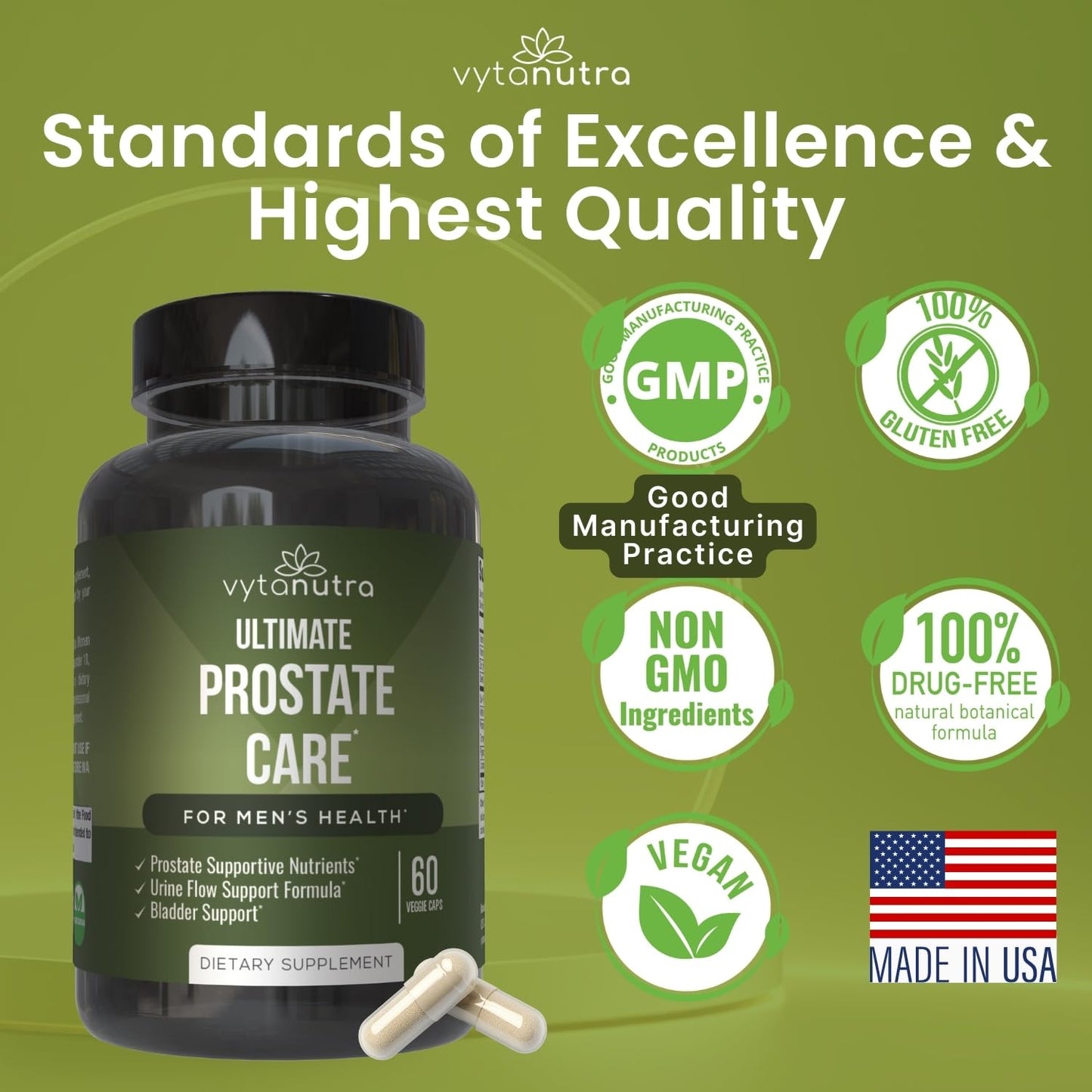 Vytanutra Ultimate Prostate Supplement for Men Vegan Saw Palmetto, Nettle Root, Pygeum, Turmeric, Zinc, Vitamin D3 Capsules, 60 Count
