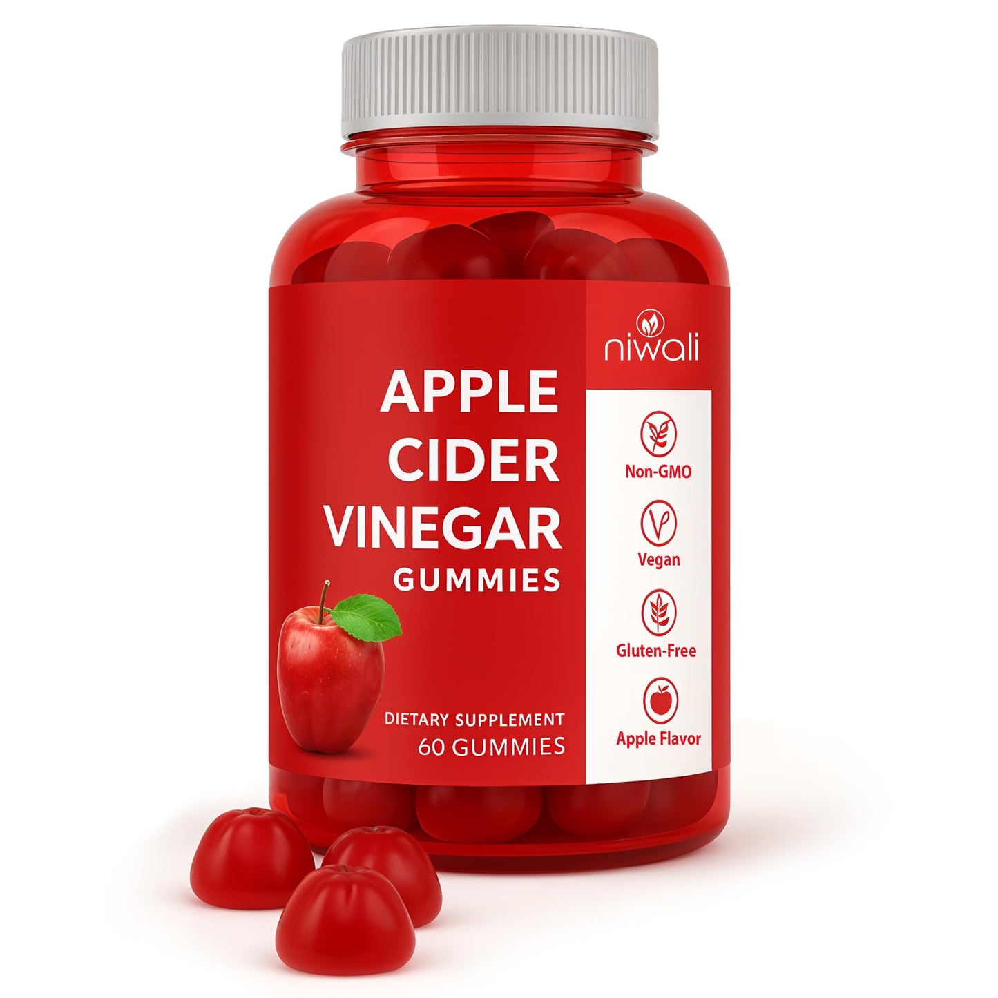 NIWALI Apple Cider Vinegar ACV Gummies Chewable 60 Count