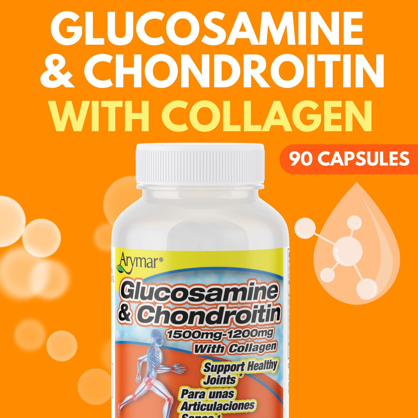 Arymar Glucosamine Chondroitin & Collagen Supplement Joint Support Formula Capsules, 90 Count