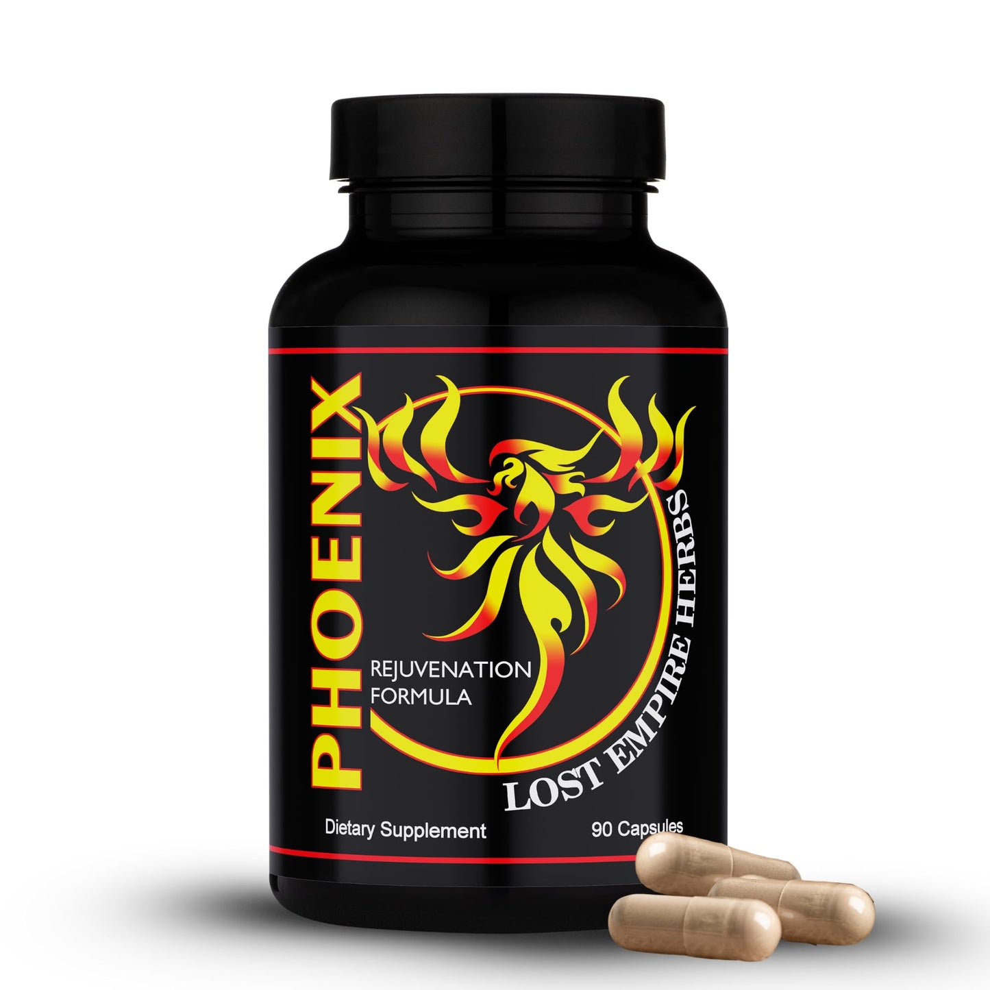 Lost Empire Herbs Phoenix Rejuvenation Formula Energy Blend of 4 Natural Health Herbs Pine Pollen, He Shou Wu, Ant, and Shilajit Capsules, 90 Count