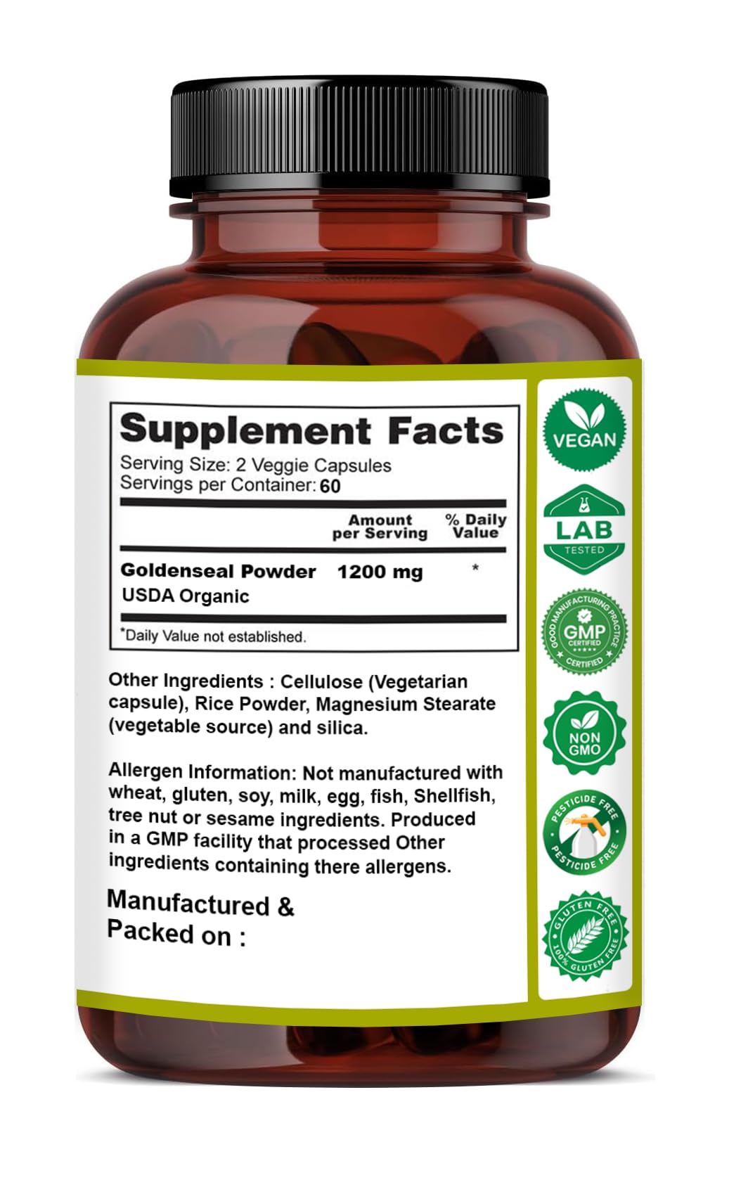 Naturfi Organic Goldenseal Root Capsules 90 Count