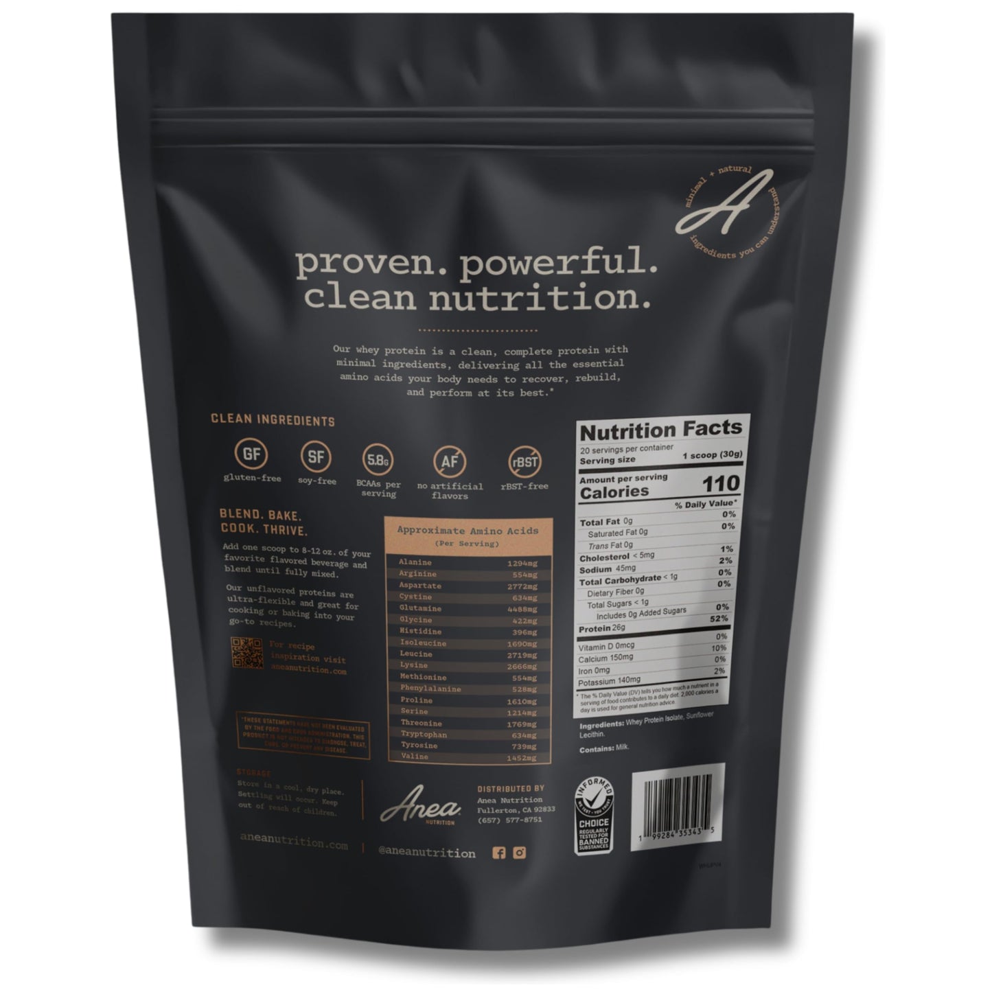 Anea Nutrition Whey Protein Isolate Powder - Unflavored, 1.32 Pound