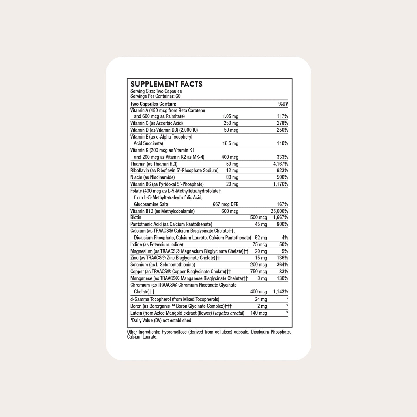 THORNE Basic Nutrients 2/Day Vitamin & Mineral Formula Capsules 120