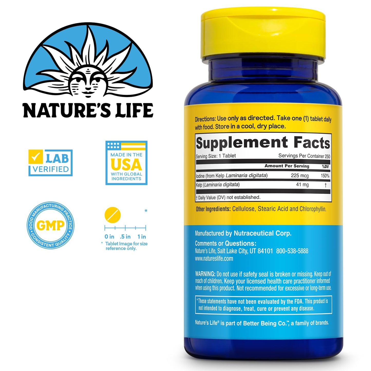 Nature's Life Icelandic Kelp 41 mg Sea Kelp Iodine Supplement 250 Tablets