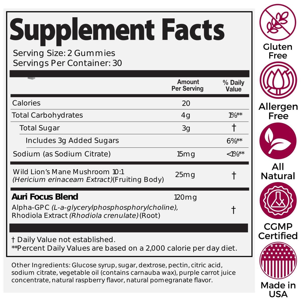 Auri Focus Gummies & Brain Boost Elixir Bundle - 2-Pack, Gummy Focus Gummies & Lion’s Mane Liquid Elixir, 60 Gummies and 60ml