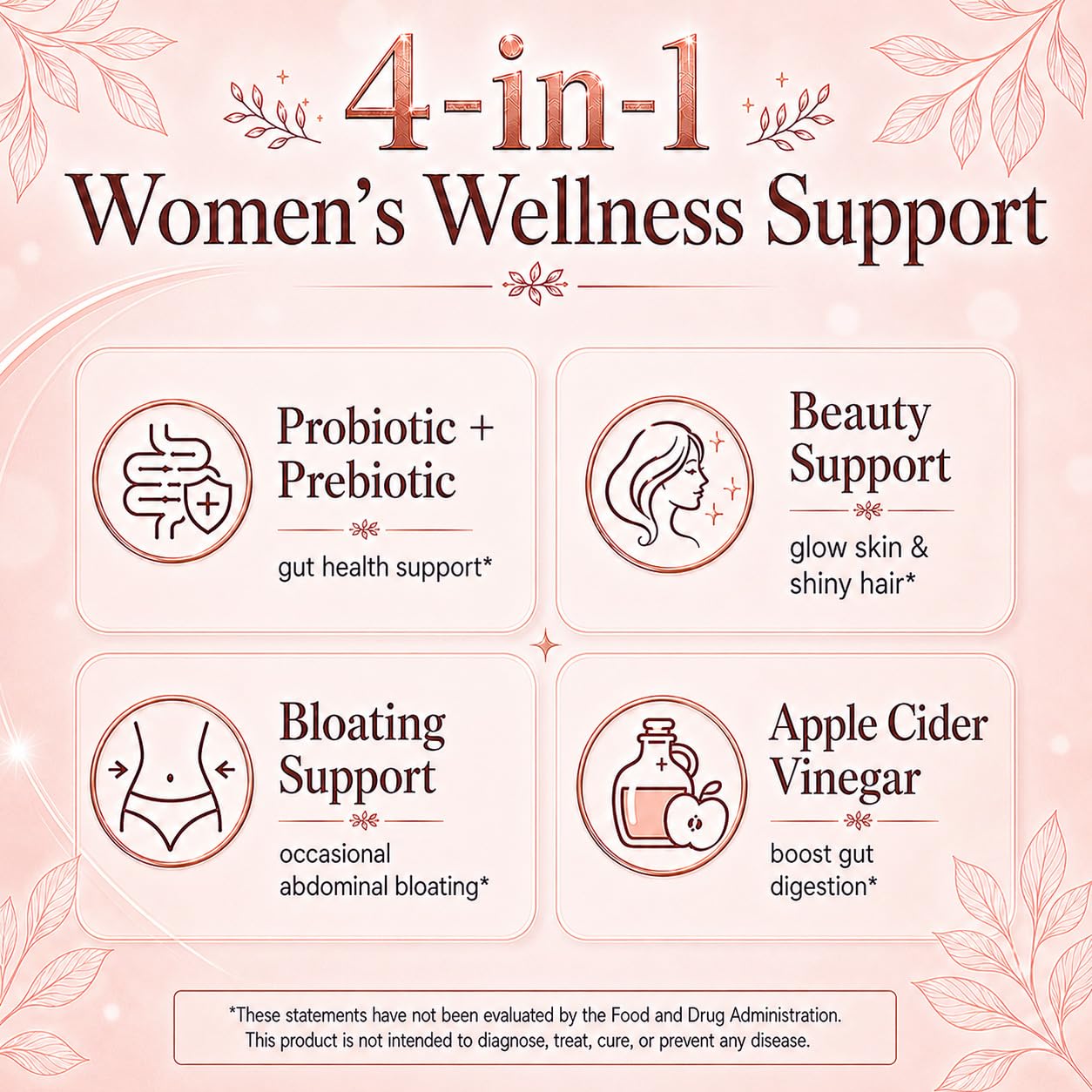 fiocko Probiotics for Women Debloat Gummies with Prebiotic Fiber & Apple Cider Vinegar for Gut Health, Vitamin C & Biotin for Skin & Hair Support, Mixed Berry, 60 Count