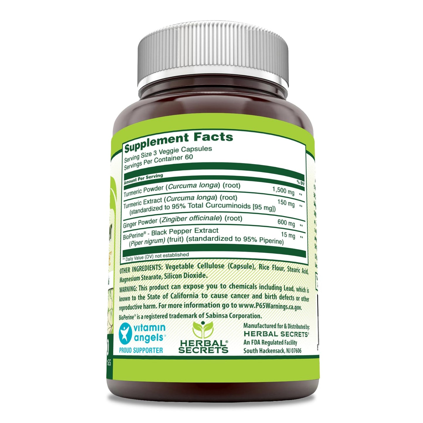 Herbal Secrets Turmeric Curcumin & Ginger with BioPerine Supplement Capsule, 1 Count