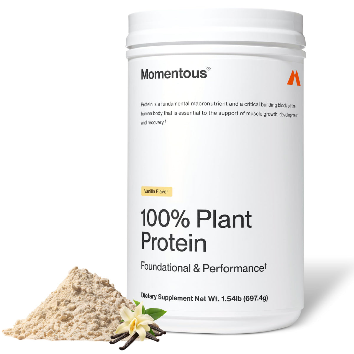 Momentous Vegan Protein Powder, 20g Pea & Rice Blend Protein, Vanilla