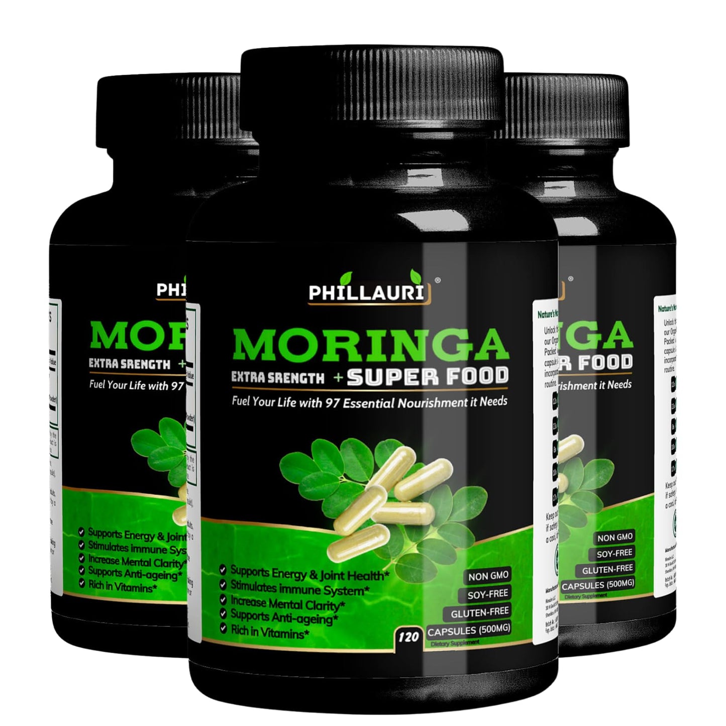 Phillauri Organic Moringa Powder Capsules, 360 Capsules