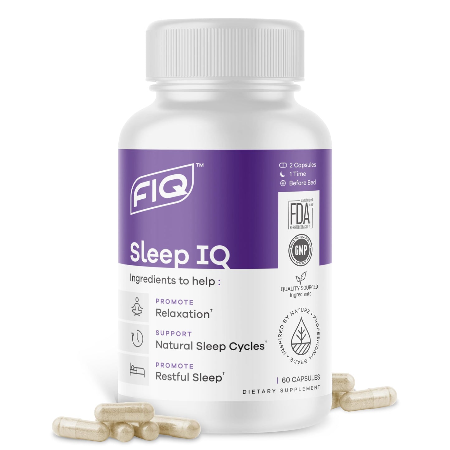 FIQ Sleep IQ Sleep Aid Magnesium Supplement with 5 mg Melatonin, Lemon Balm, & Valerian Root 60 Capsules