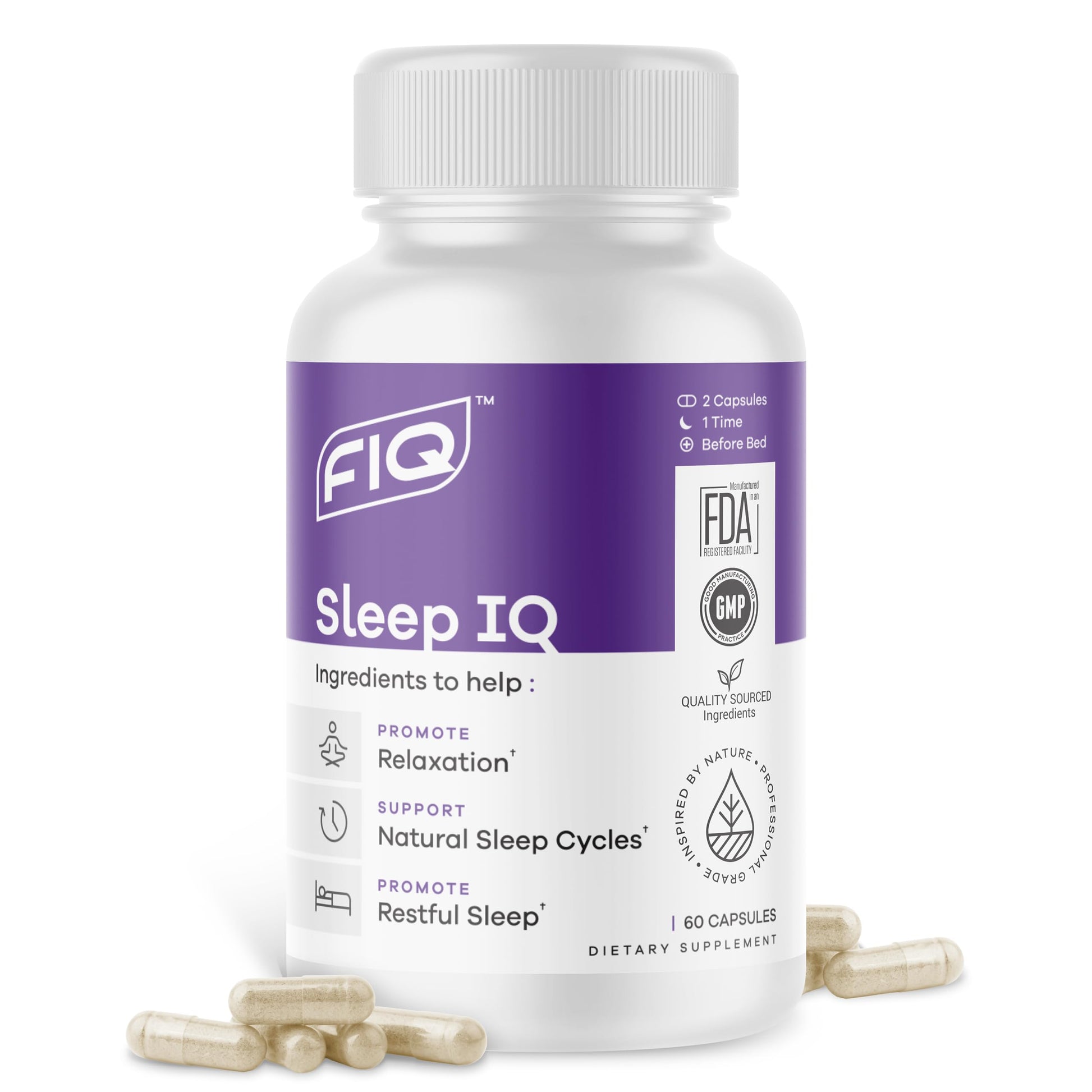 FIQ Sleep IQ Sleep Aid Magnesium Supplement with 5 mg Melatonin, Lemon Balm, & Valerian Root 60 Capsules