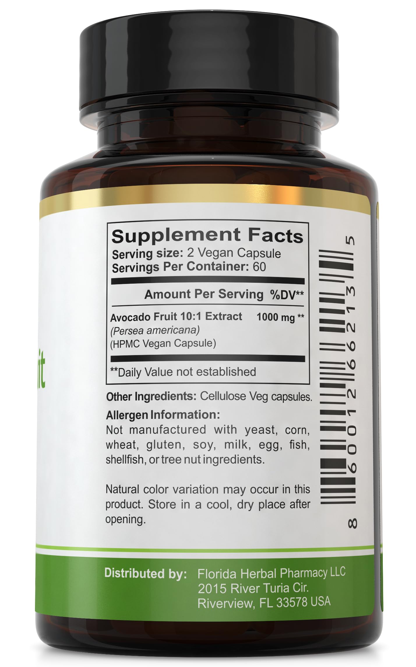 Florida Herbal Pharmacy Avocado Fruit Extract Supplement Capsules 120