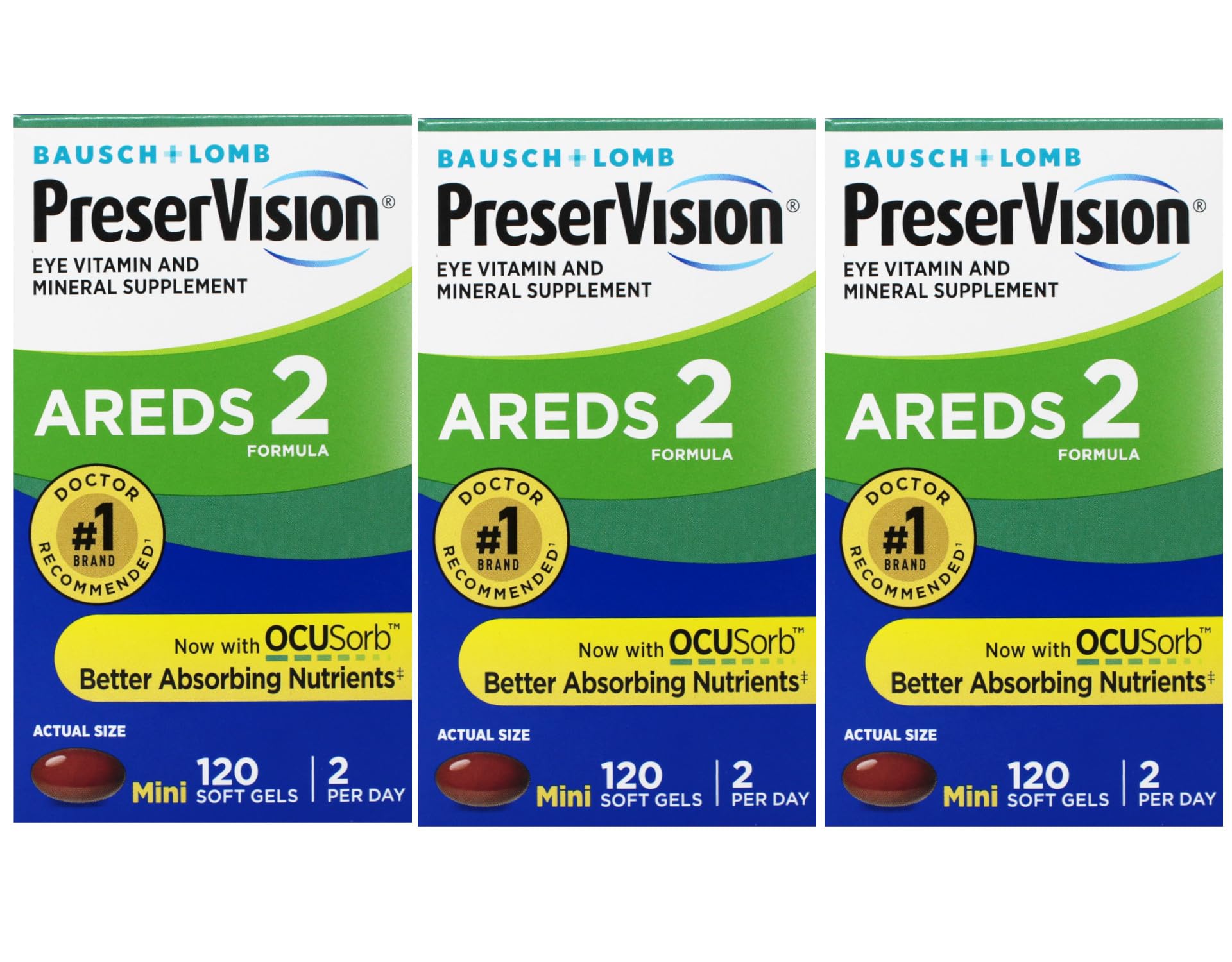 Bausch + Lomb PreserVision AREDS 2 Eye Vitamin & Mineral Supplement with OCUSorb, with Lutein & Zeaxanthin, mini Soft Gels, 180
