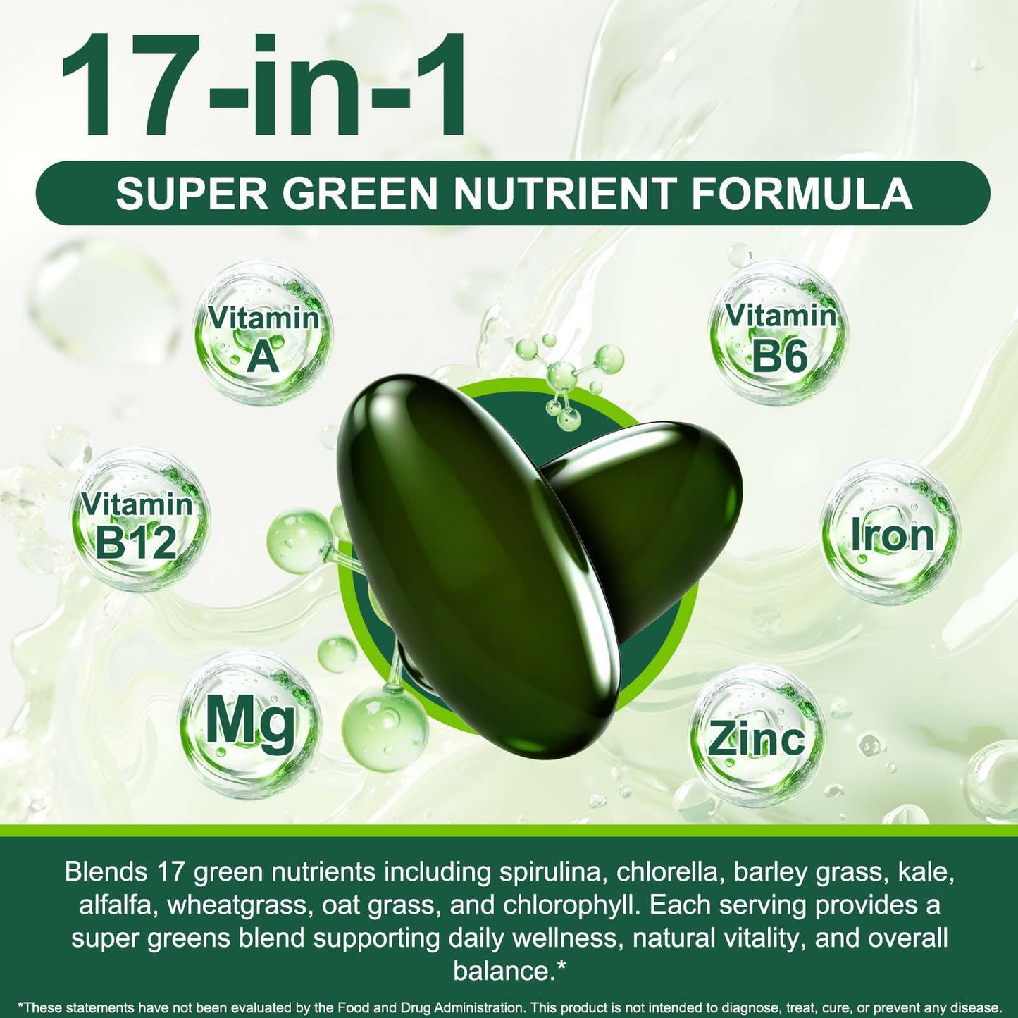 ZUZOKKAHA Spirulina & Chlorella Supergreens Capsule, 300 Count
