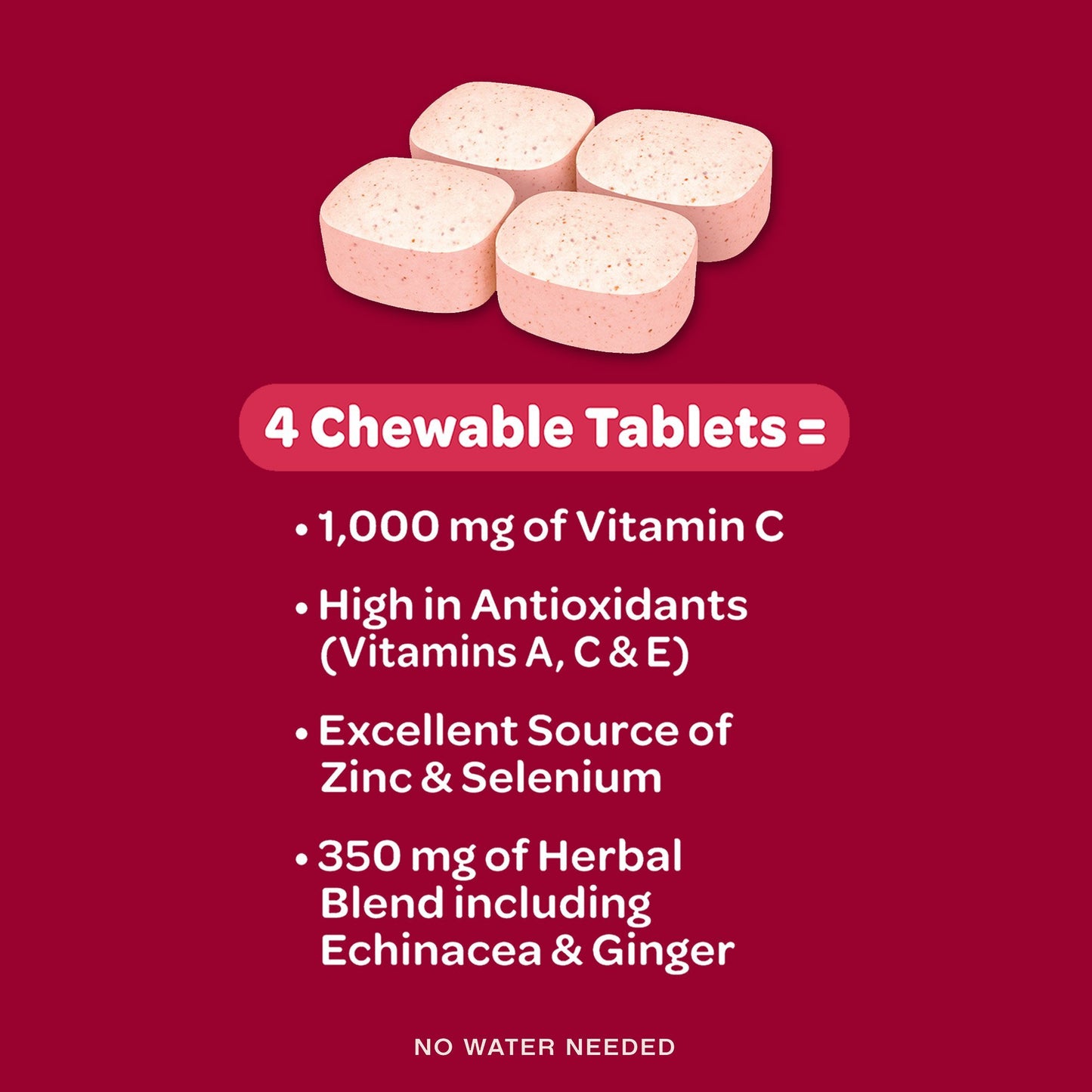 Airborne 1000mg Vitamin C + Zinc Immune Support Chewable Tablets, 64 Tablets
