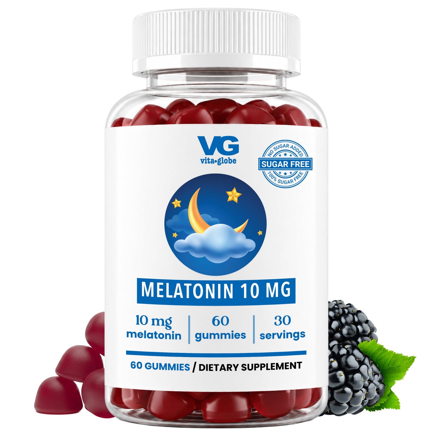 VITA GLOBE Melatonin Gummies 10mg Sleep Aid for Adults Sugar Free, 60 Gummies