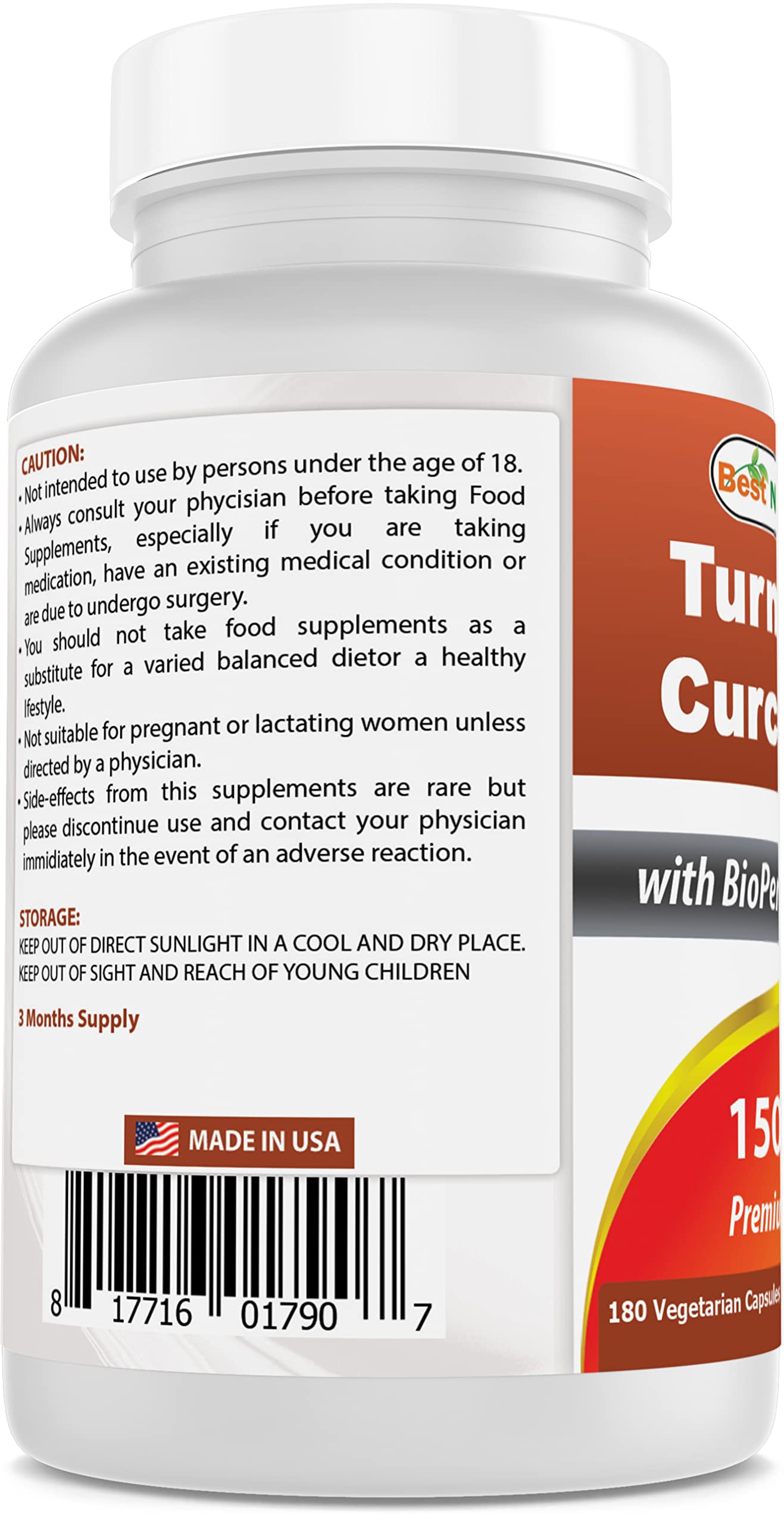 Best Naturals Black Cherry 1000mg & Turmeric Curcumin 1500mg/Serving with Bioperine Capsules, 2 Count