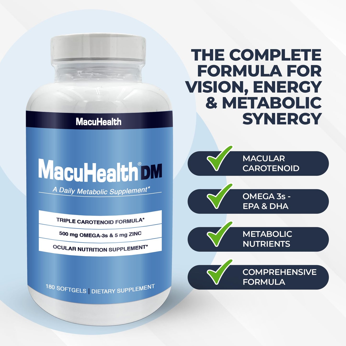 MacuHealth Daily Metabolic Triple Carotenoids with EPA/DHA Omega-3 Vital Minerals with Zinc Softgels 180