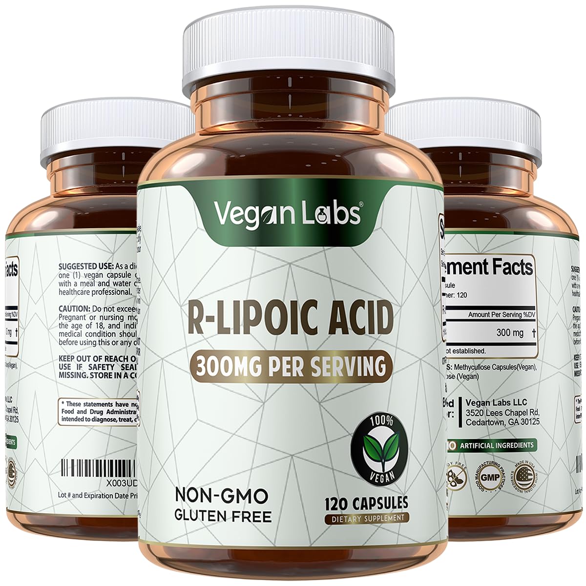 Vegan Labs R-Lipoic Acid 300MG Capsules 120 Count