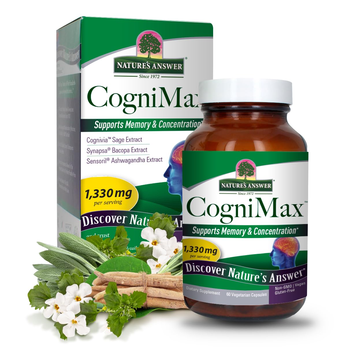 Nature's Answer CogniMax 1330mg Supplement Blend Capsules 60 Count