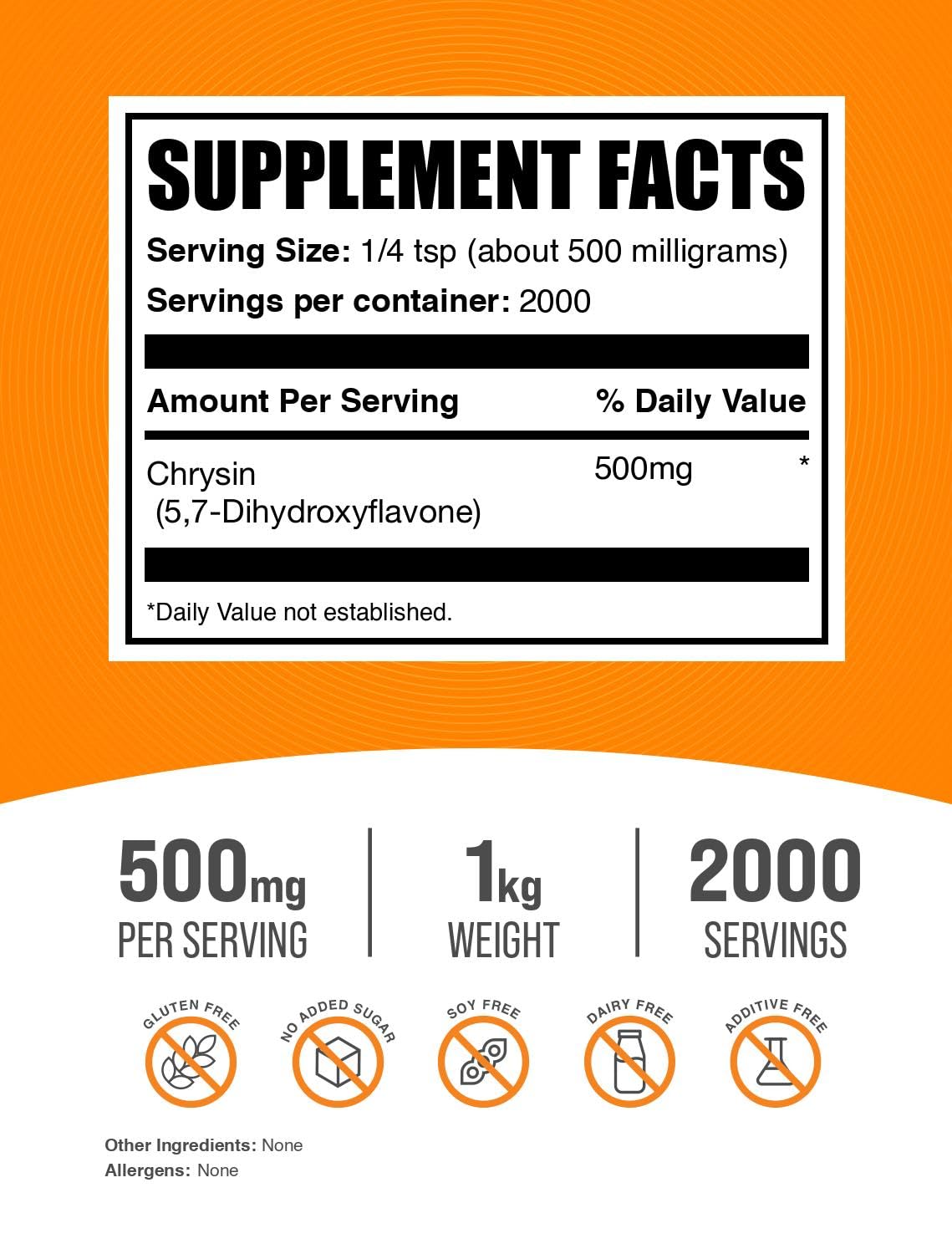 BulkSupplements Chrysin Powder 5,7-Dihydroxyflavone, 500mg per Serving, 2.2 lb, Pack of 1