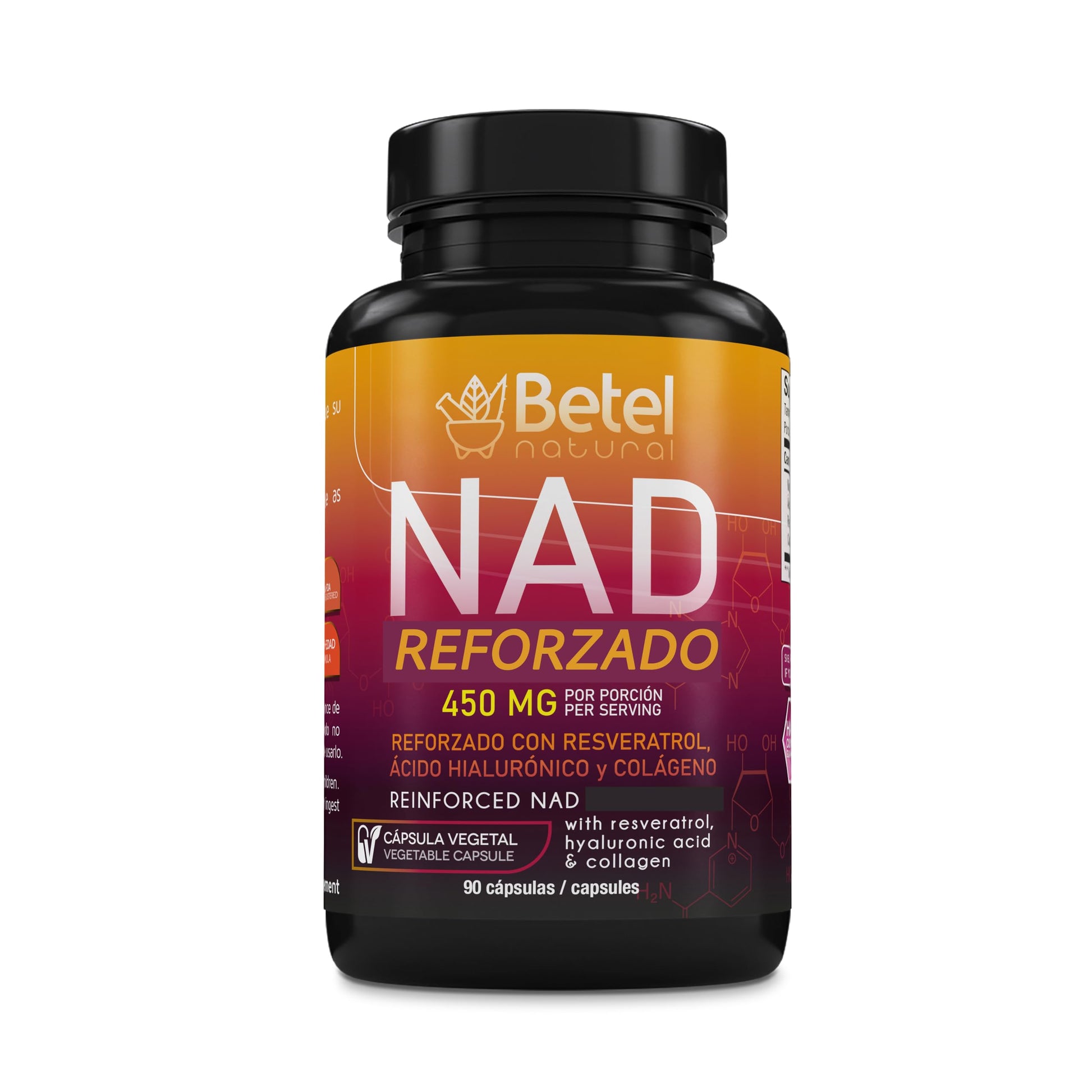 Betel Natural NAD Reforzado with Resveratrol, Hyaluronic Acid, Collagen 450mg Vegetable Capsules, 1 Capsule