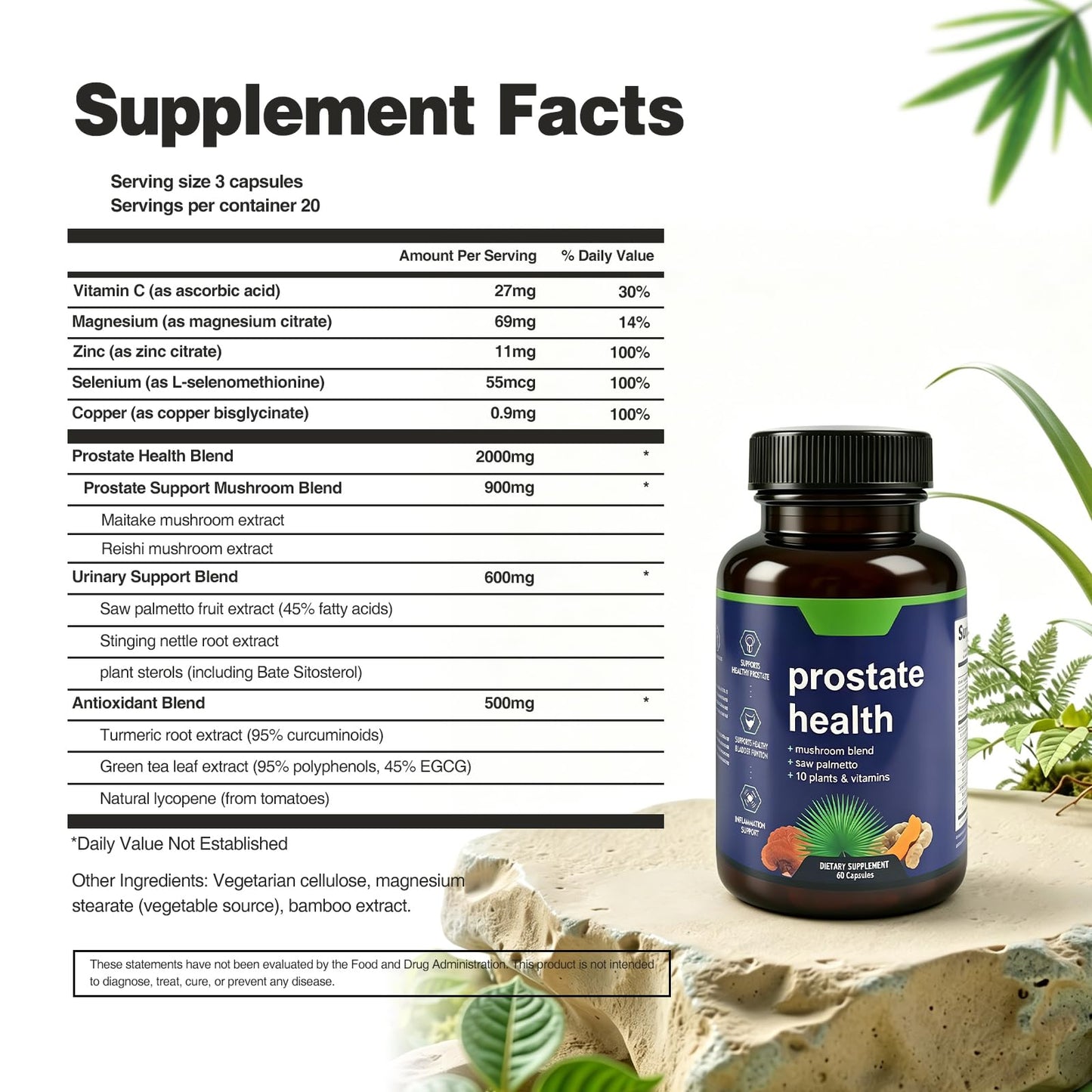 DCRWVCTON Saw Palmetto for Men Prostate Health Supplement Capsule 60 Count