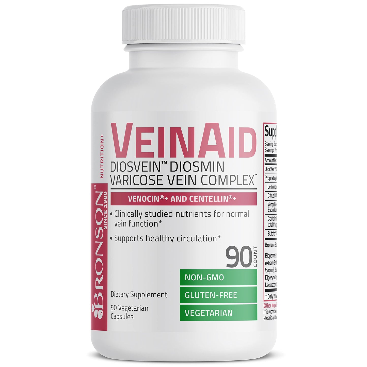 Bronson VeinAid Diosmin 1000mg DiosVein Varicose Vein Complex with Venocin & Centellin Capsules, 90