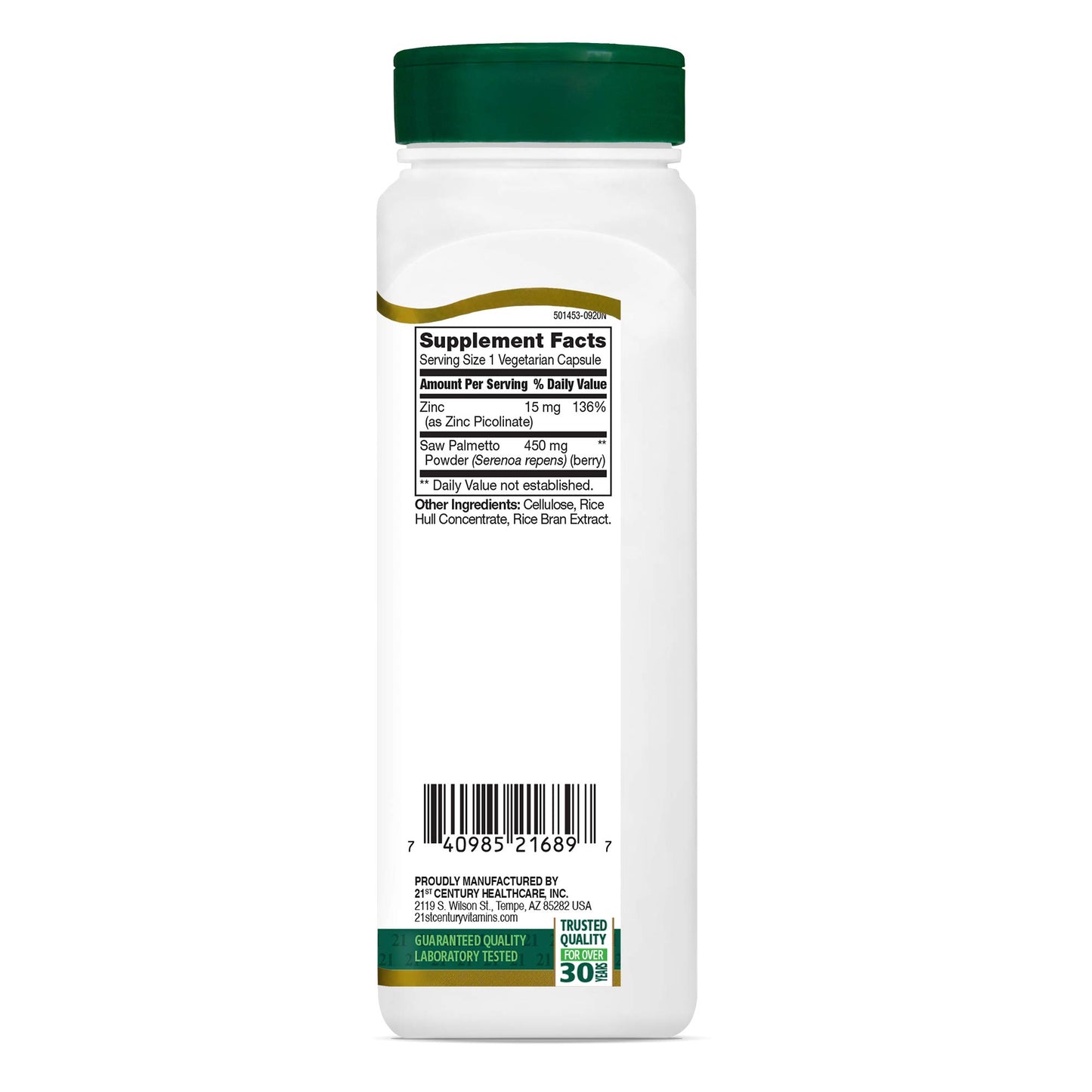 21st Century Saw Palmetto Extract Standardized Herbal Capsules, 400 Capsules