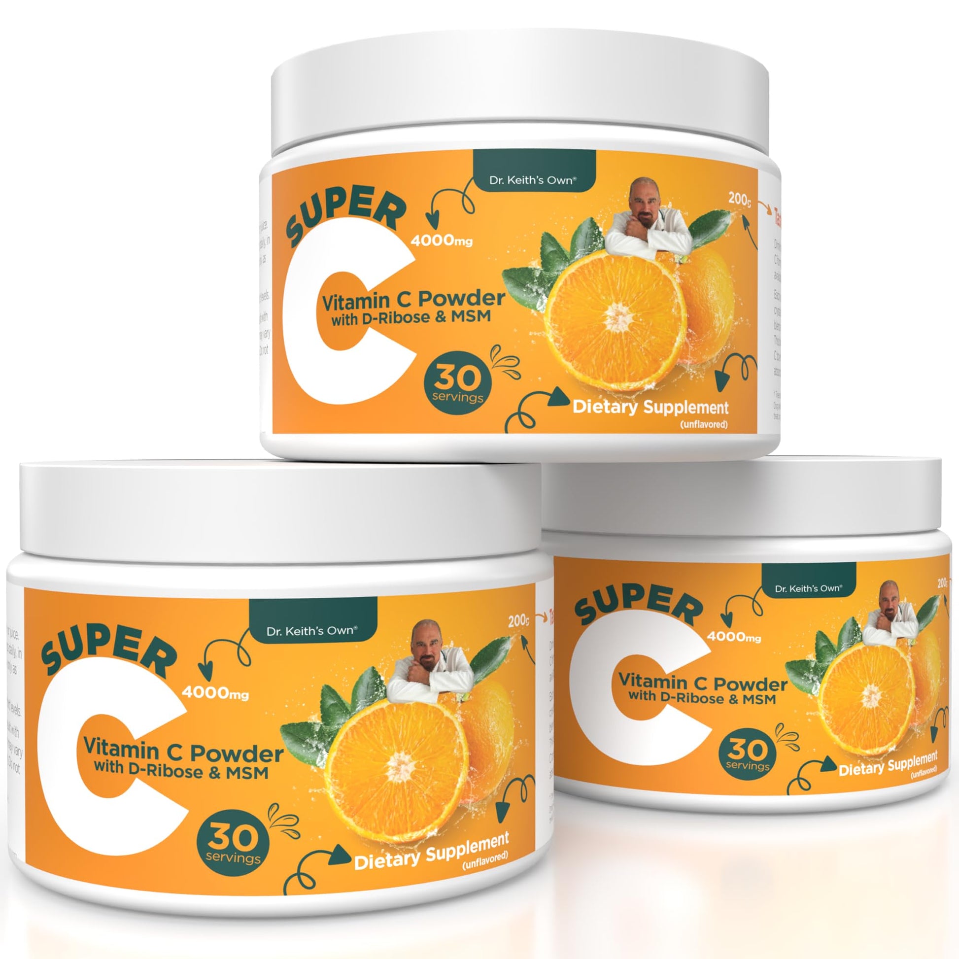 Dr. Keith's Own Buffered Vitamin C Powder 4000mg, Glycine, MSM, 7.0548 oz