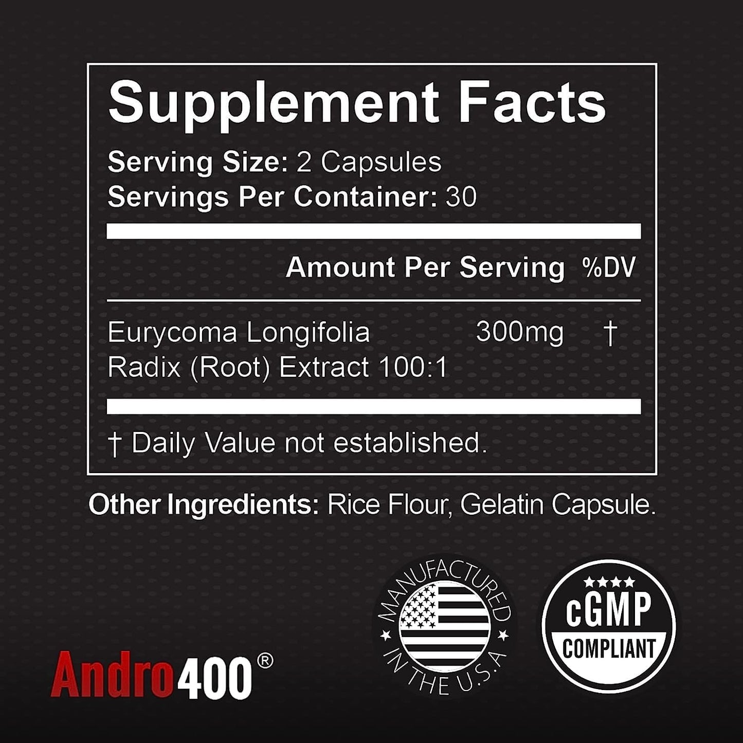 Andro400 Natural T Booster for Men Traditional Tongkat Ali (Eurycoma Longifolia) 100:1 Extract Herbal Formula for Energy, Stamina & Metabolic Support Capsule 60 Count