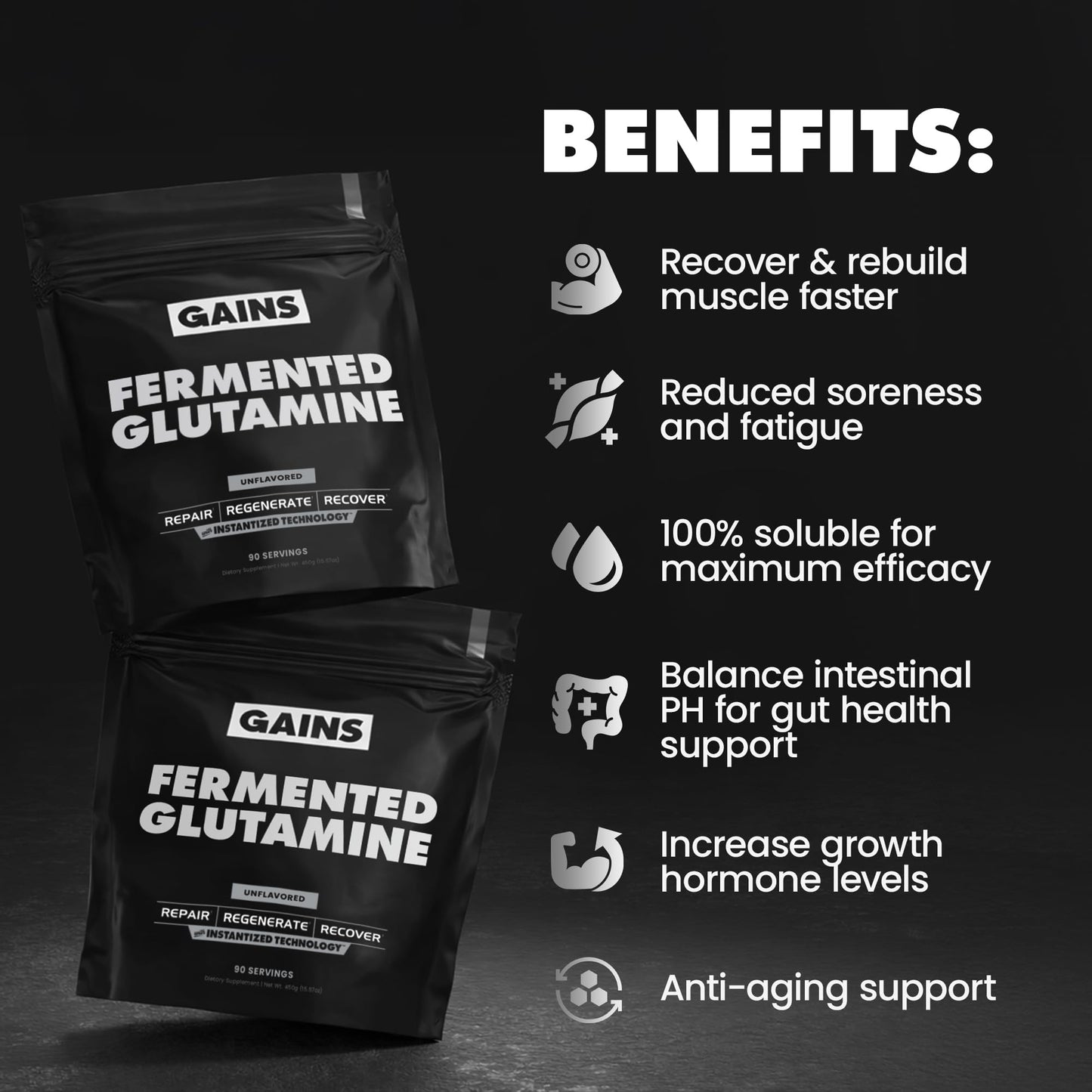 GAINS IN BULK L-Glutamine Powder 1.1 Pound