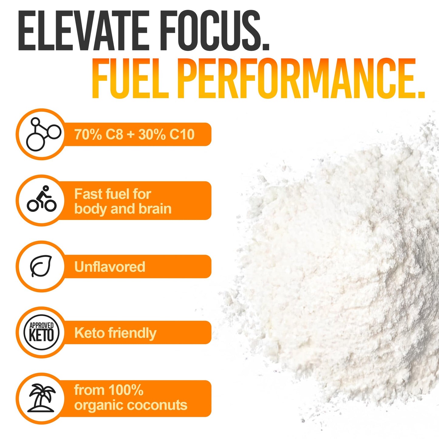Intentionally Bare MCT Oil Powder Unflavored – Zero net Carbs 16 oz