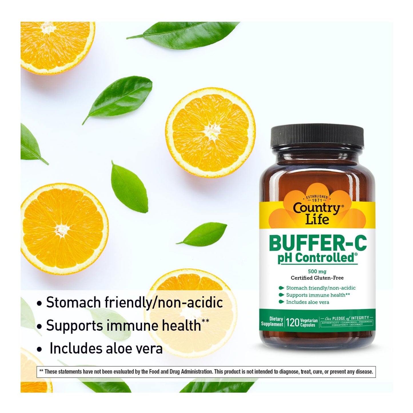 Country Life Buffer-C Vitamin C 500 mg, 120 Vegetarian Capsules