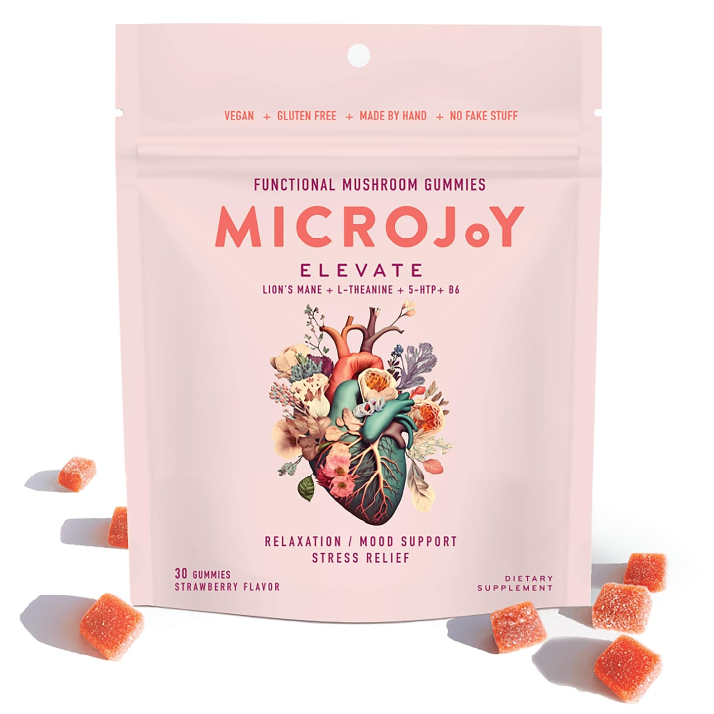 Microjoy Elevate Mood Support Gummies with L-Theanine, Lion’s Mane, 5-HTP & B6 – 30 Gummies