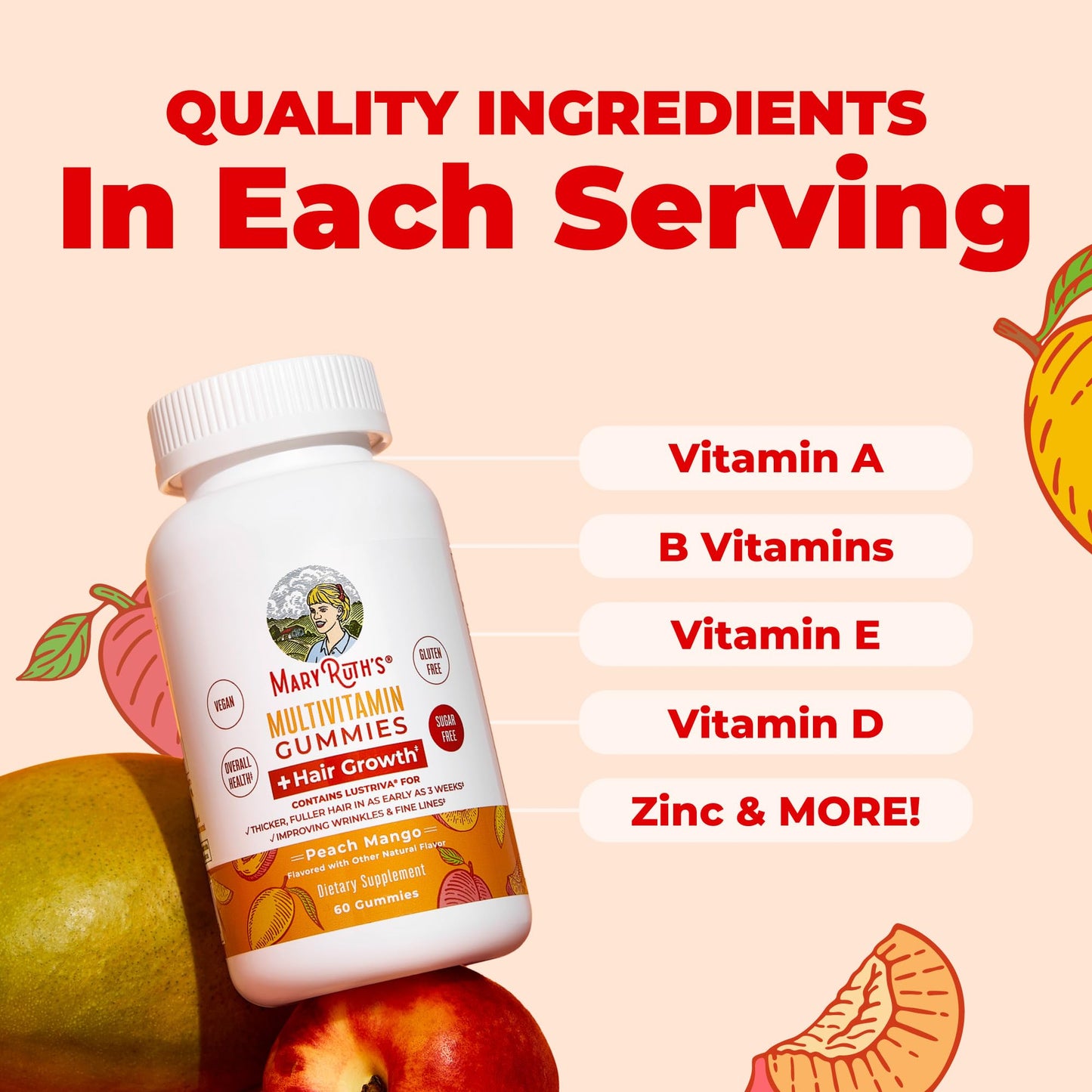 MaryRuth's Multivitamin + Hair Growth Gummies 60 Count