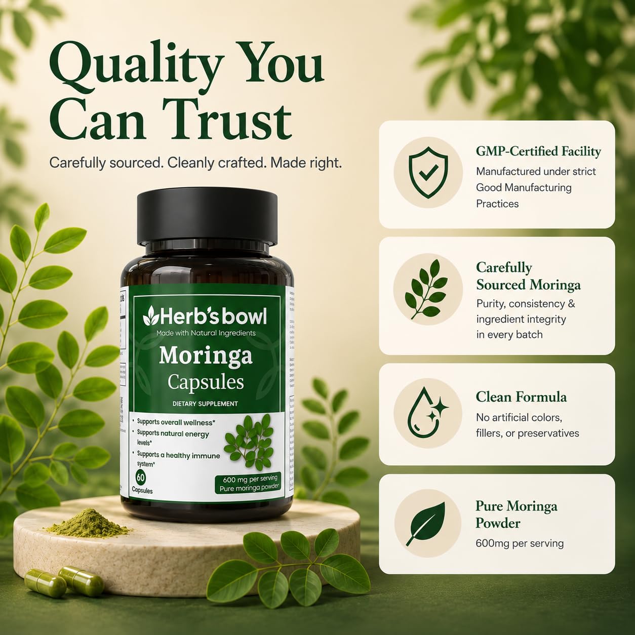 Herb'sbowl Organic Moringa Capsules, 60 Capsules
