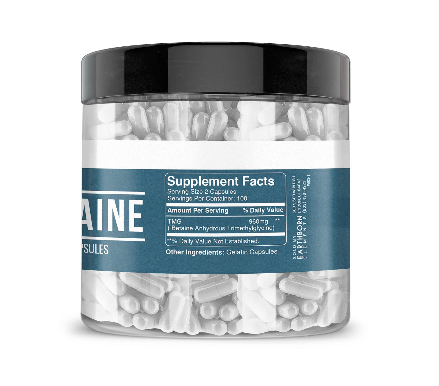 Earthborn Elements TMG Betaine Anhydrous Trimethylglycine Capsules 200 Capsules