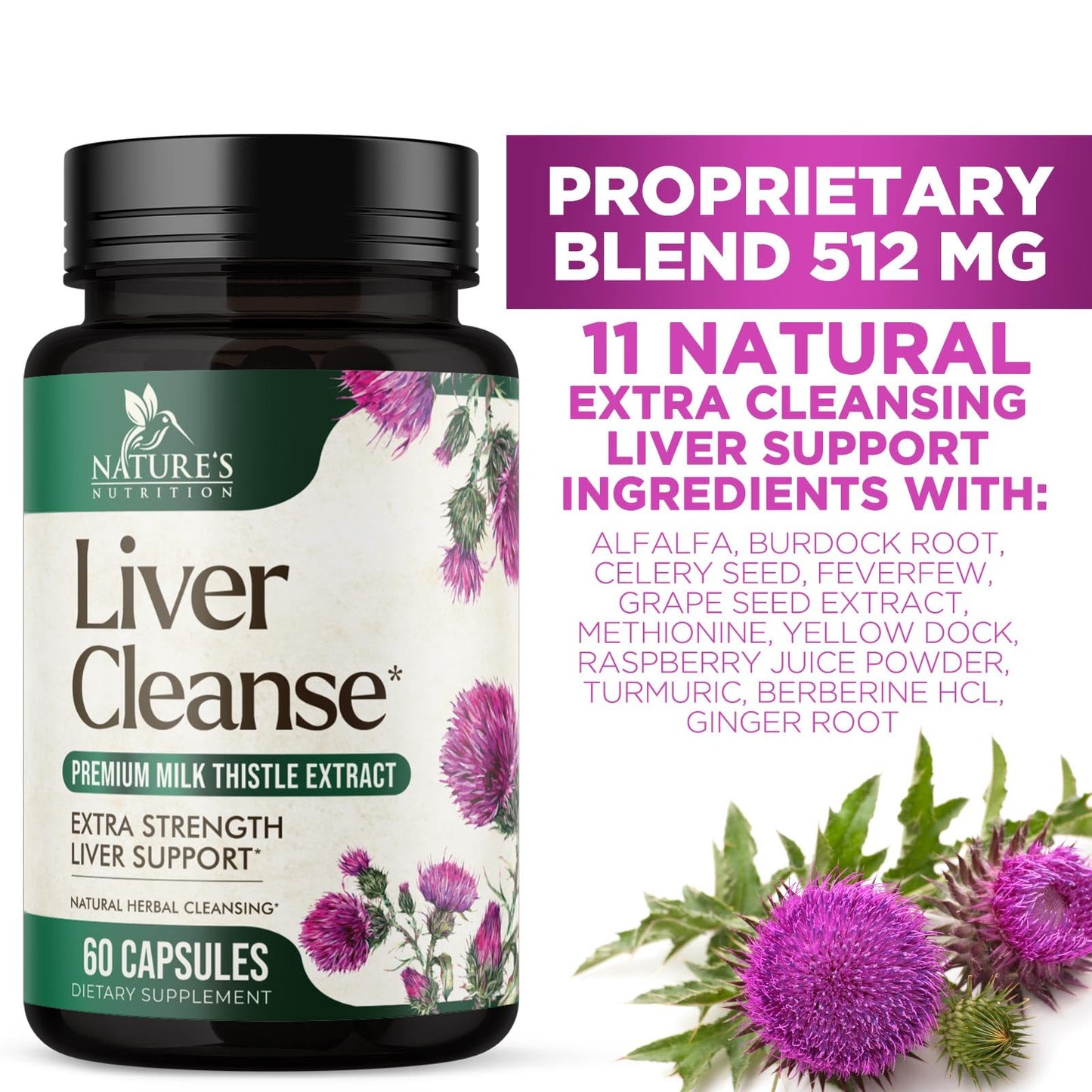 Nature's Nutrition Liver Cleanse Detox & Repair Formula - 20-in-1 Advanced Liver Support Capsules, 60 Count