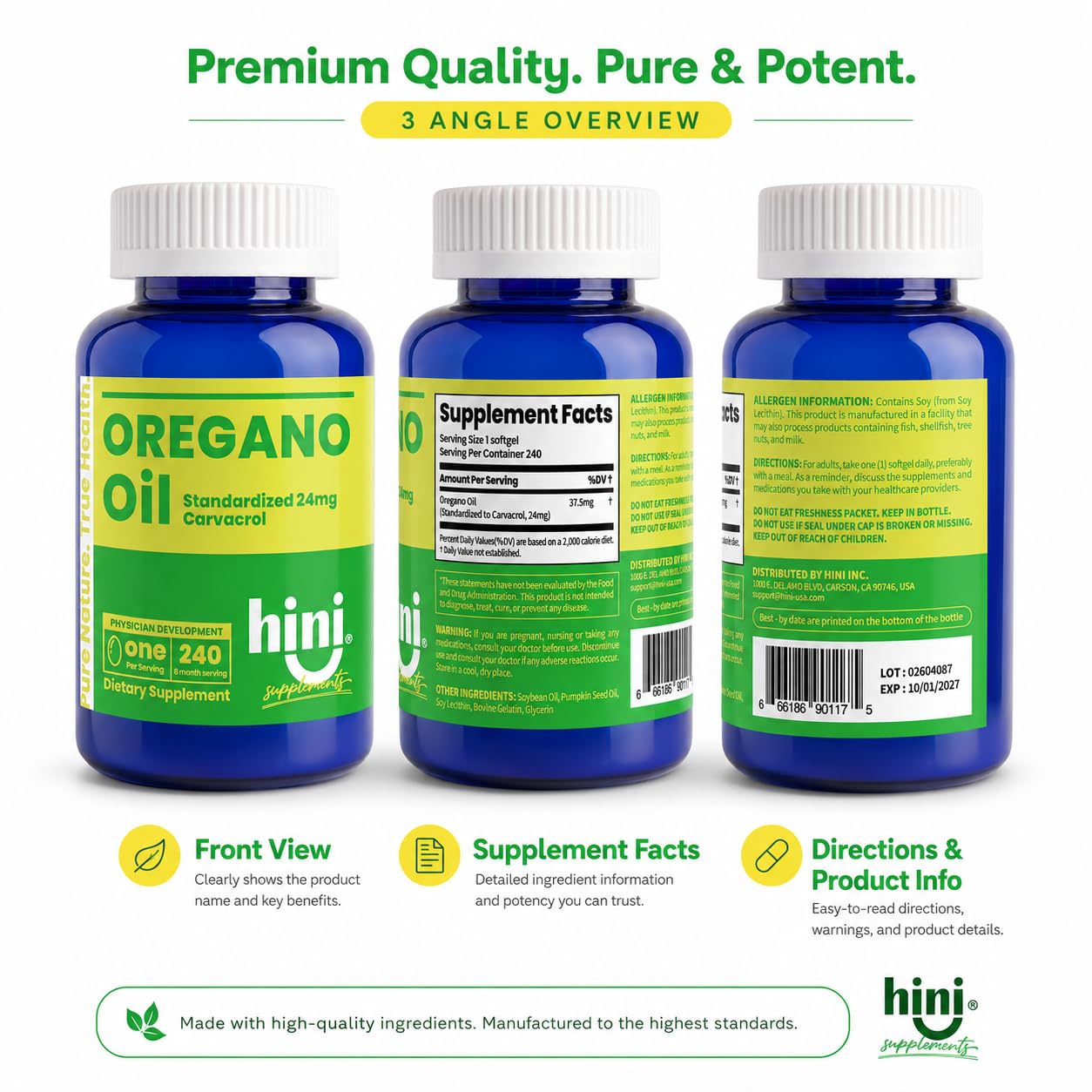HINI Oregano Oil Softgels 240 Count