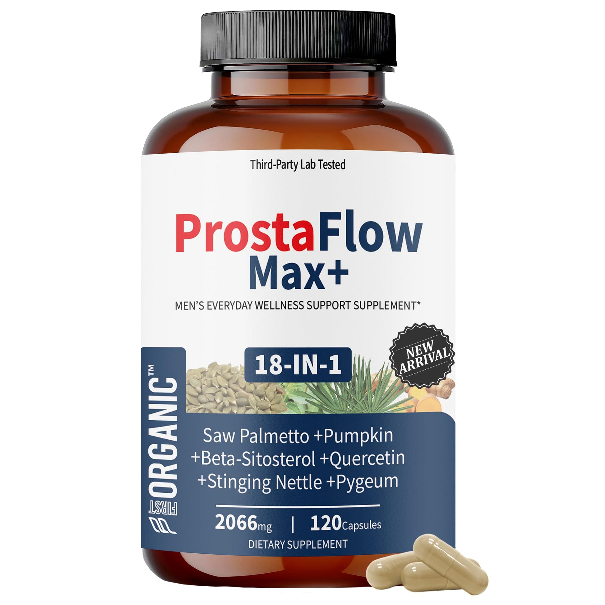 FIRSTORGANIC Men’s Prostate Health & Urinary Comfort Support Capsules, 120 Count