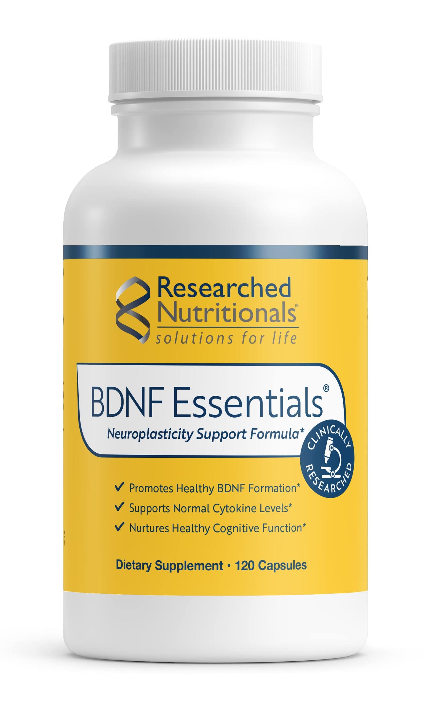 Researched Nutritionals BDNF Essentials - Clinically Researched Brain Supplement with Bacopa Monnieri & Lions Mane Mushroom Capsules, 120 Capsules