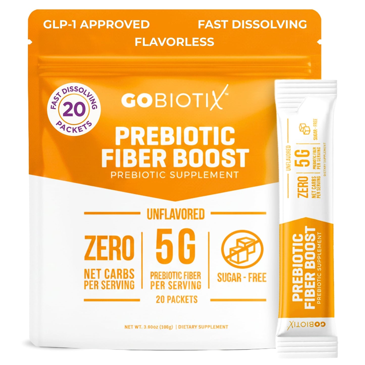 GOBIOTIX Fiber Supplement Powder with Prebiotics for Digestive Health and GLP-1 Support, 3.8 Ounce
