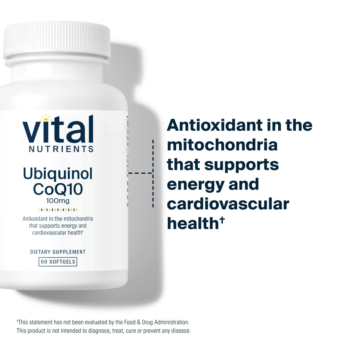 Vital Nutrients Ubiquinol CoQ10 100mg - Activated Form of Coenzyme Q10 - Potent Antioxidant to Support Cardiovascular and Brain Health - Gluten and Dairy Free - 60 Softgels