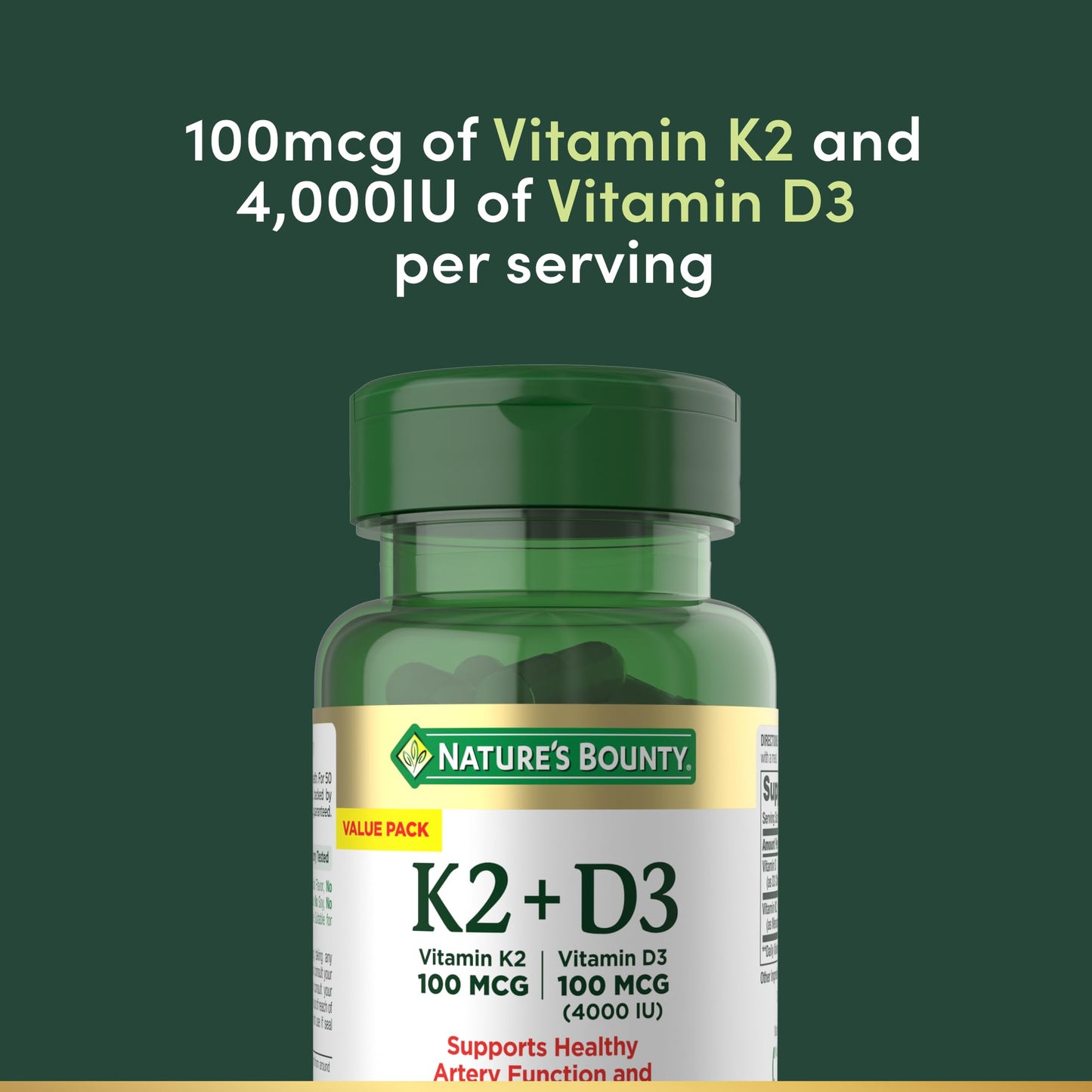 Nature's Bounty Vitamin D3 K2 Supplement Capsule, 60 Capsules