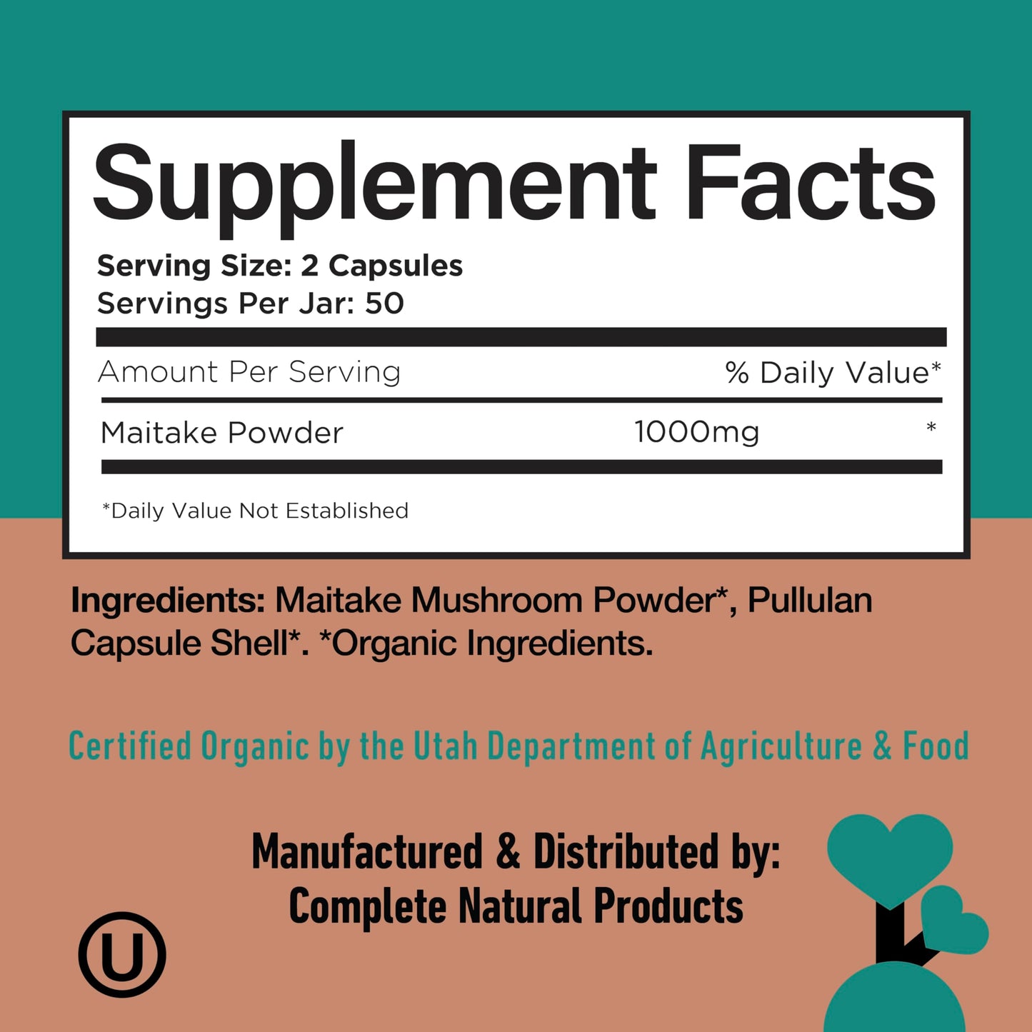 Complete Natural Products Organic Maitake Mushroom Capsules 100 Count