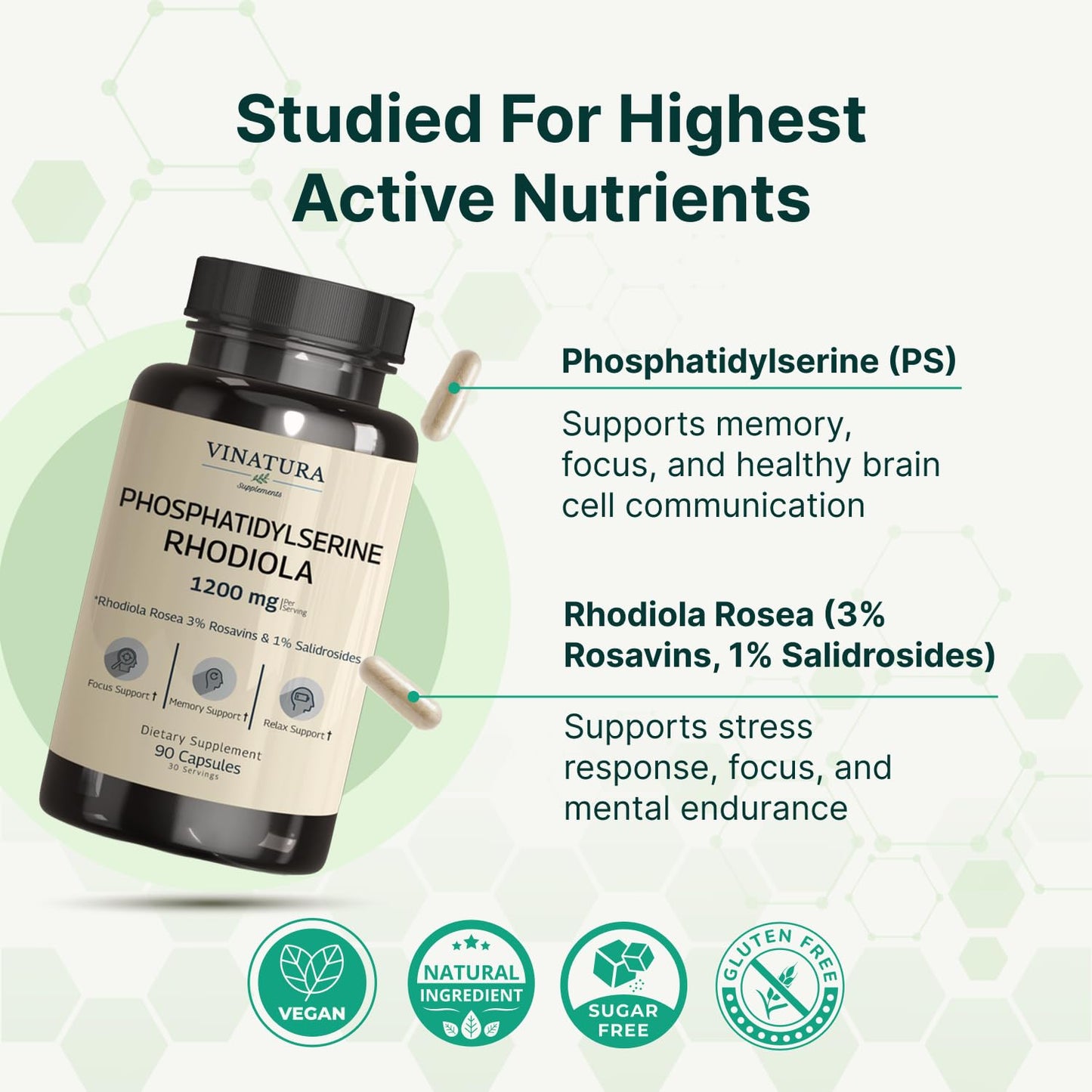 VINATURA PhosphatidylSerine 1200mg with Rhodiola Rosea Capsule 90 Count
