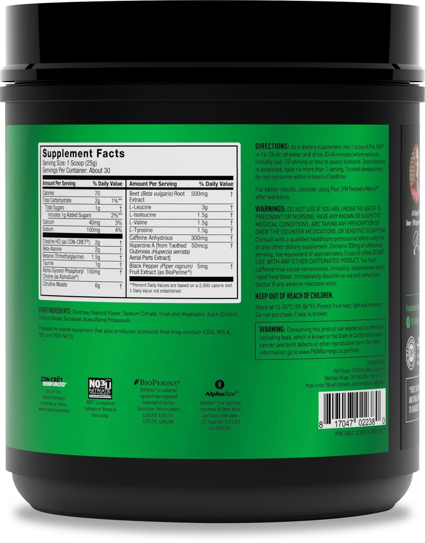 JYM Supplement Science Pre JYM Grape Candy Pre Workout Powder, 27 Servings