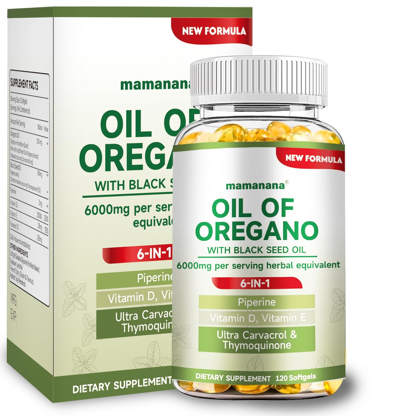 Mamanana Oil of Oregano with Black Seed Oil, Capsules, 60 Capsules