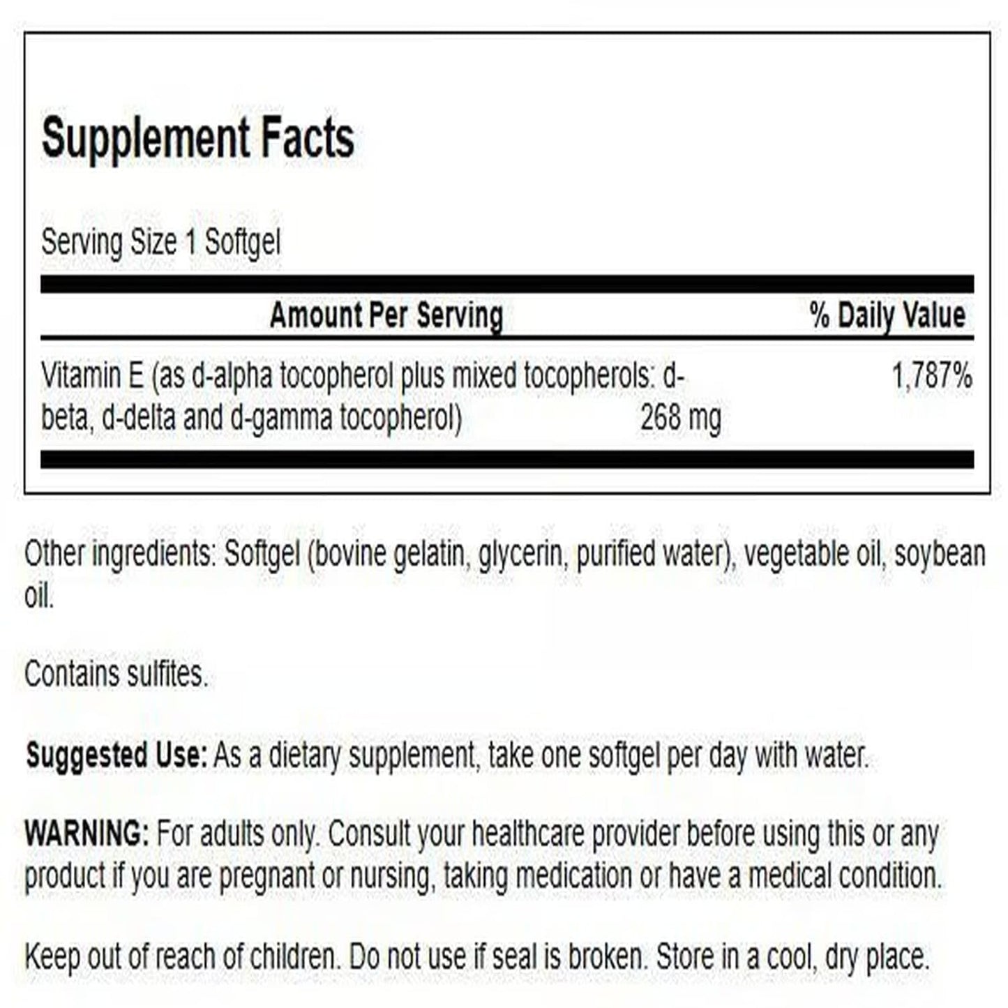 Swanson Vitamin E Mixed Tocopherols 400 IU (268 mg) Softgels, 100 Count